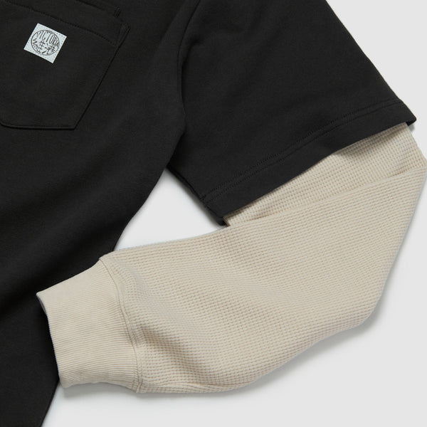 Victoria - Waffle Sleeve Double Pocket Tee [Black]