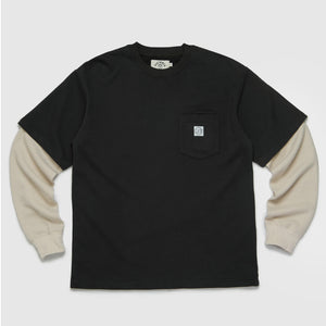 Victoria - Waffle Sleeve Double Pocket Tee [Black]