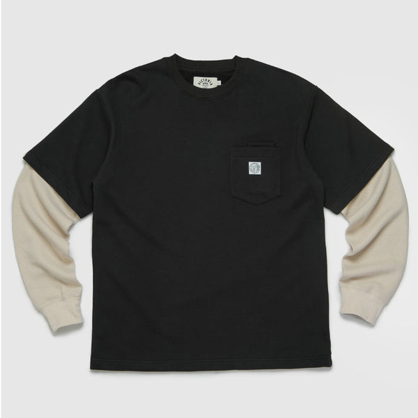 Victoria - Waffle Sleeve Double Pocket Tee [Black]