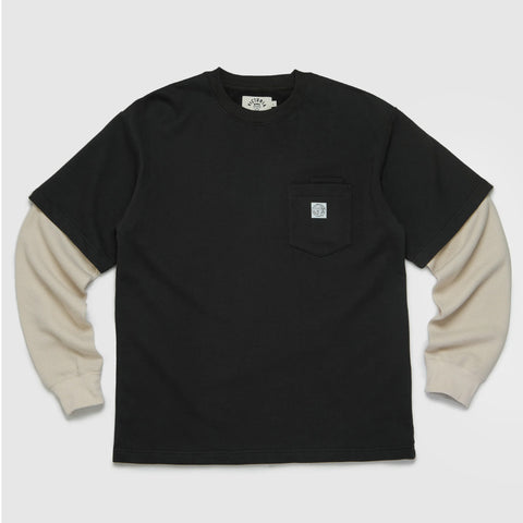 Victoria - Waffle Sleeve Double Pocket Tee [Black]