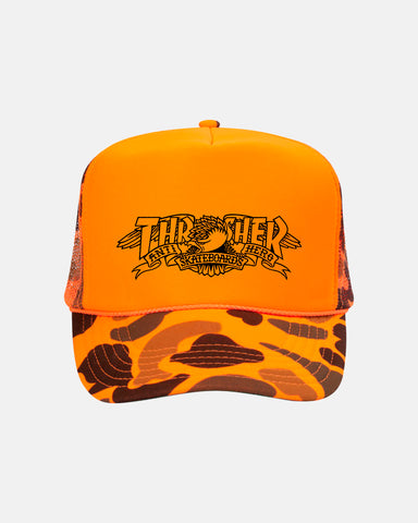 Thrasher x Anti-Hero - Mag Banner Trucker Hat [Orange Camo]