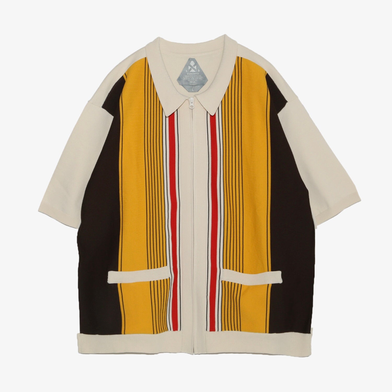 Muraspo - Tech Knit Striped Zip Cardigan [Cream]