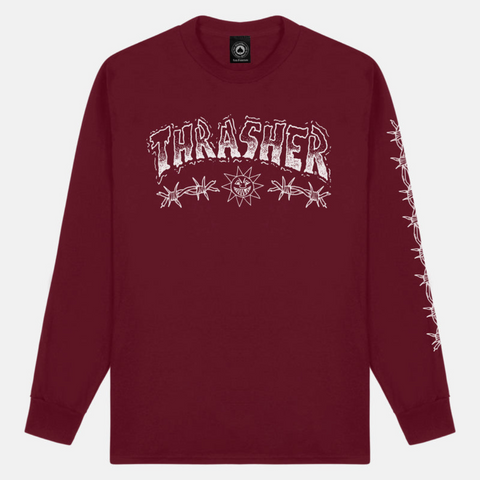 Thrasher - Barbed Wire L/S Tee [MAROON]
