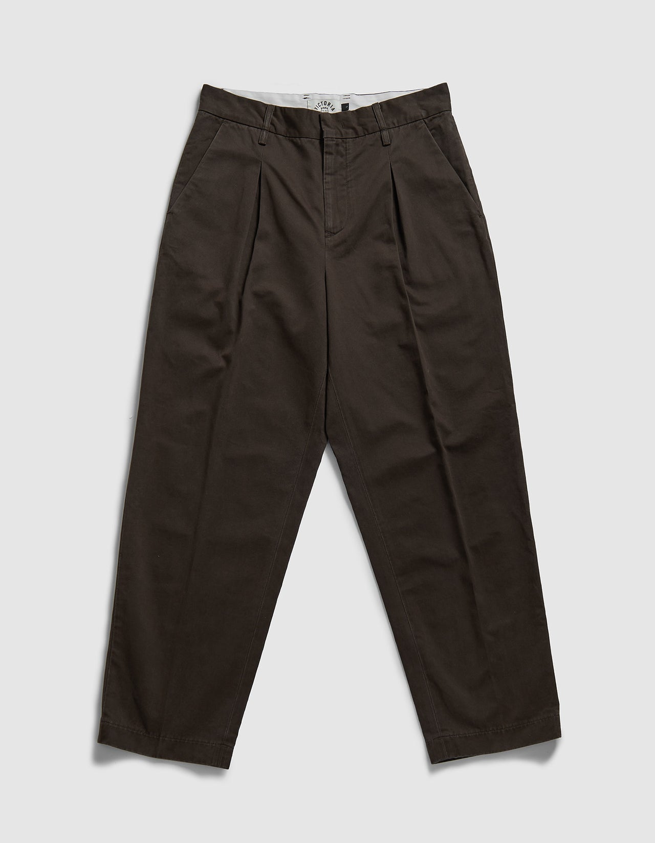 Victoria - Inverted Pleats Chino Pants [WASHED CHOCOLATE]