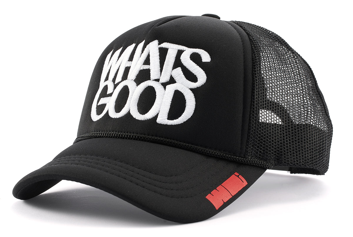 8FIVE2 x Whats Good Trucker Hat Black/Black/White by Eric Haze